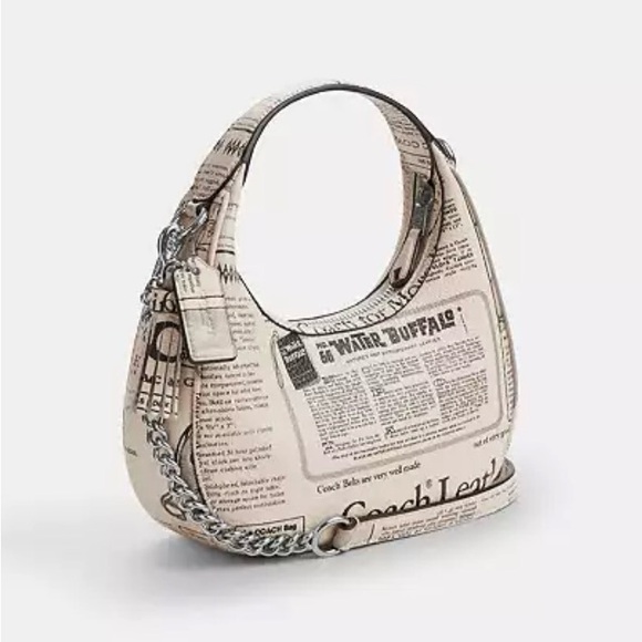 Coach Carmen Mini Tote Crossbody Bag Purse Newspaper Print Chain & Leather Strap - Picture 3 of 13